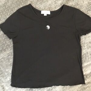Elegant Black Crop Top with Yin Yang Accent